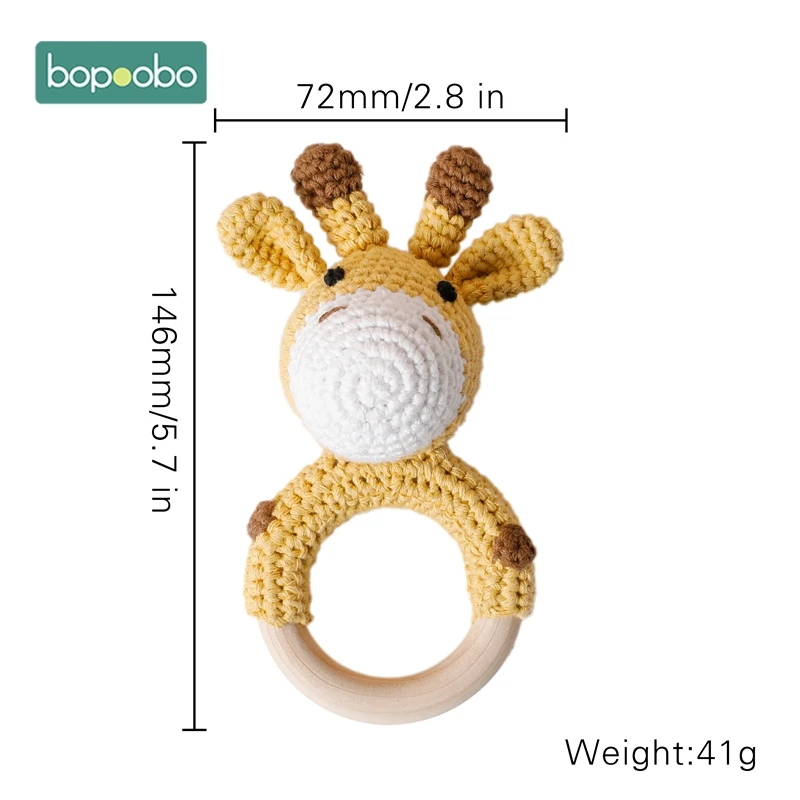 5PC Baby Rattle Toys Cartton Animal Crochet Wooden Rings Rattle DIY Crafts Teething Rattle Amigurumi For Baby Cot Hanging Toy 16