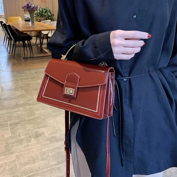

Patent Leather Crossbody Bags For Women 2020 Fashion Handbags with Iron Handle Lady Small Shoulder Messenger Bag