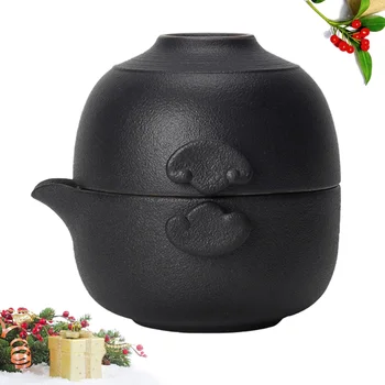 

Portable Tea Set One Pot One Cup Travel Ceramic Multi-purpose Kung Fu Tea Cup Teapot for Travel Camping (Black)