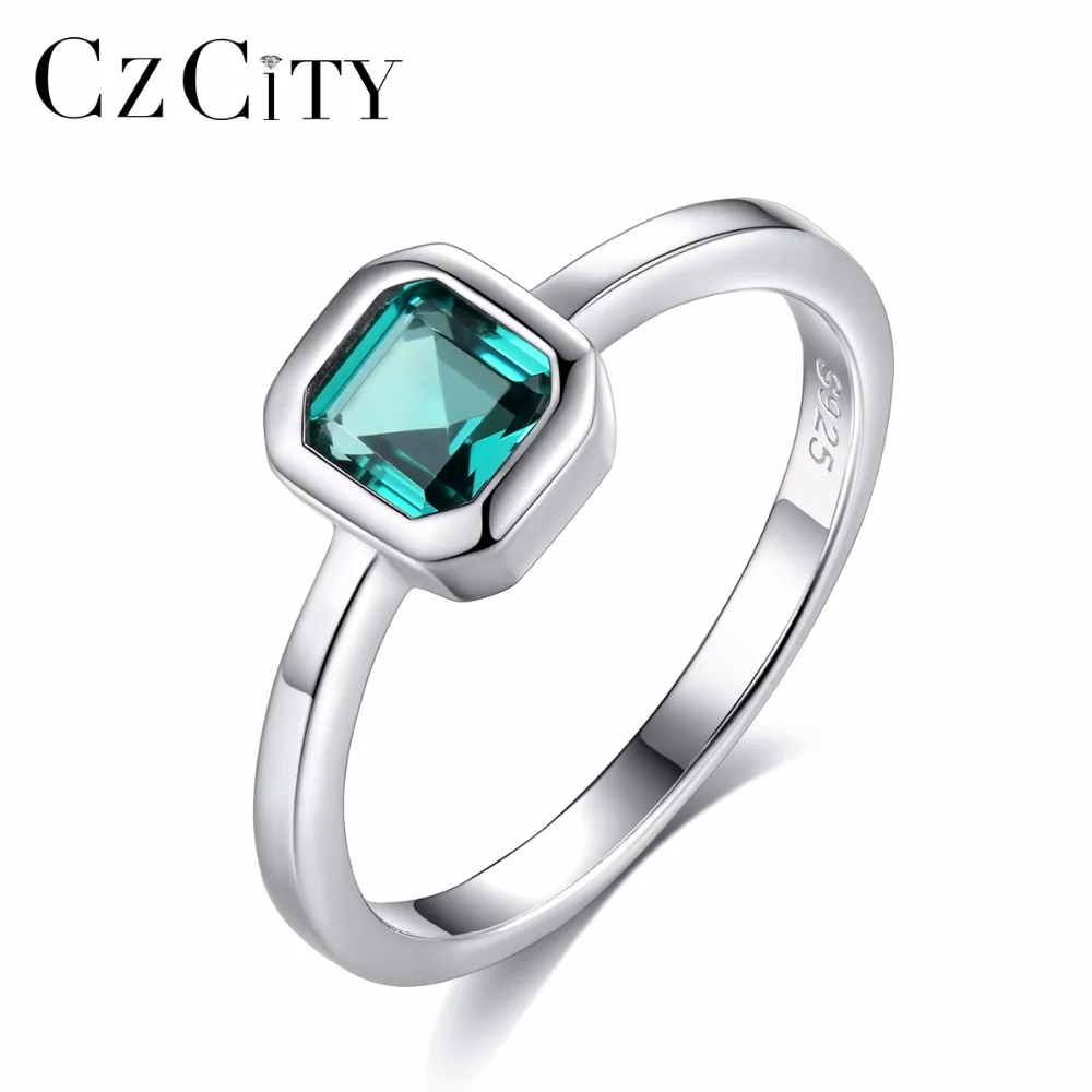 CZCITY 925 стерлингового серебра Обручение кольца для Для женщин 4 мм * квадратный с