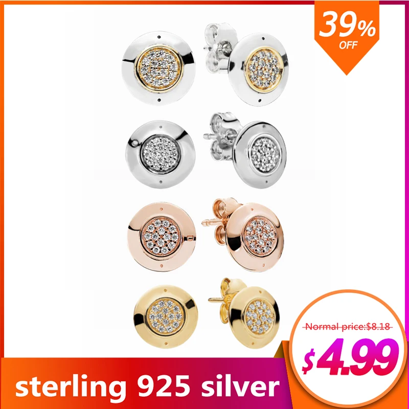 

New Stud 925 Sterling Silver Sparkling Stud Earrings Fit Pandora Unique Design Forever for Women Diy Fashion Jewelry 2019