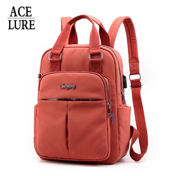 

ACELURE Anti Theft USB Charge Nylon Backpack Waterproof School Backpacks Women School Bag Teenage Girls Travel Bag Pink Bagpack