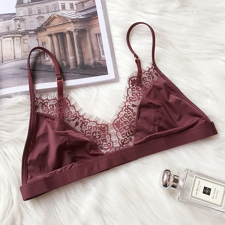 Бургундия Ice Silk бесшовные мягкие бюстгальтеры для женщин тонкие бретельки беспроводной пуш-ап бюстгальтер с открытой спиной комфортное нижнее белье без косточек Сексуальное белье - Цвет: Бургундия