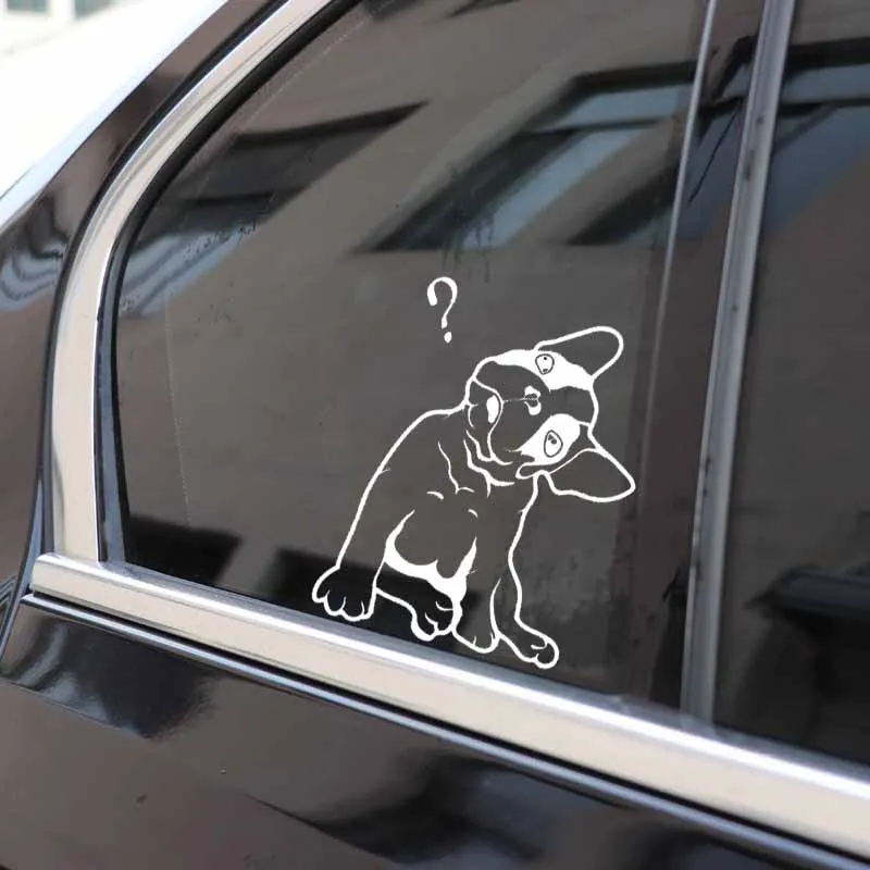 YJZT 12,8X16,2 см Французский бульдог милый щенок вопрос знак автомобиля виниловые наклейки, переводной рисунок черный/серебристый C24-1501