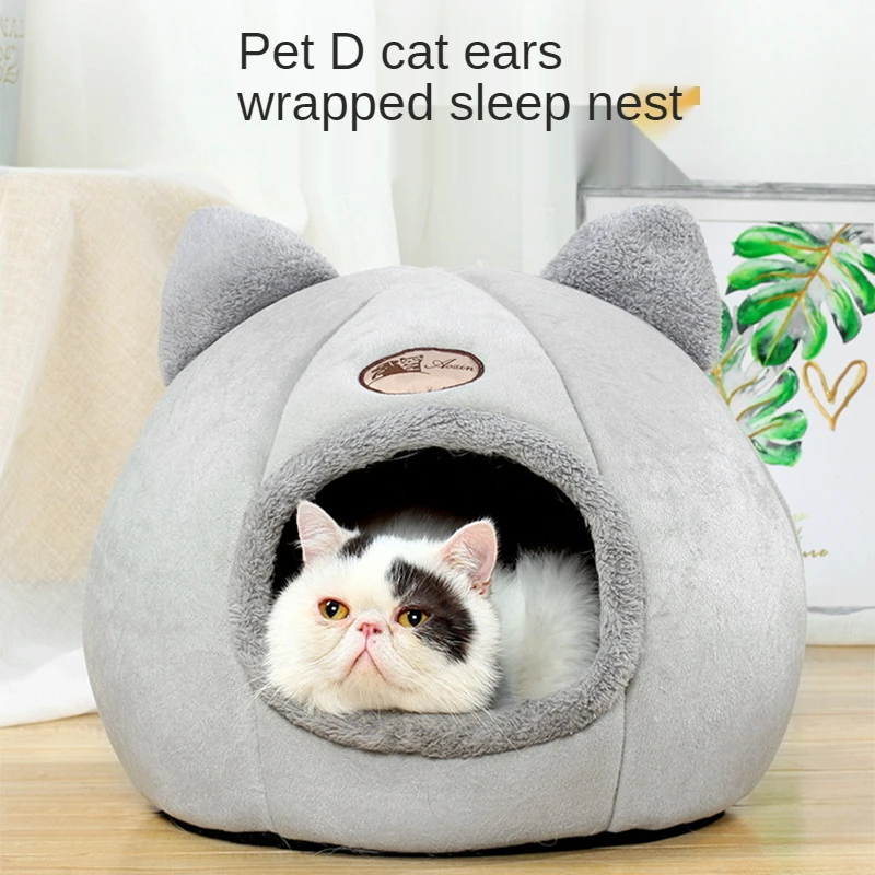 Cat Bed Winter Semi-enclosed Warm Kennel Plus Velvet Round Pet House Hot-selling Dog Cats Beds | Дом и сад