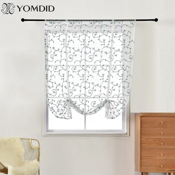

Vine Embroidery Flowers Pattern Curtain Tulle Roman Short Curtains for Bedroom Living room Kitchen Window Decorative Blackout
