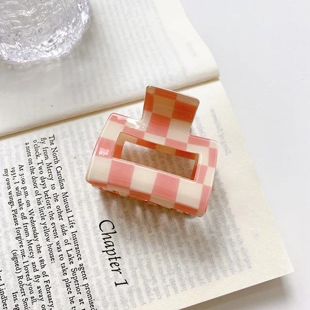 2021 Autumn New Fashion Women Hair Claw Clip Accessories Acrylic Geometric Color Grid For Sweet Girls Shark Hairpins Headdress A-02