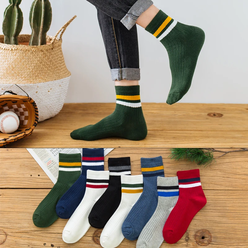 New high quality men's combed cotton socks striped socks casual women's fashion stockings skateboard personality four seasons nineteen eighty four