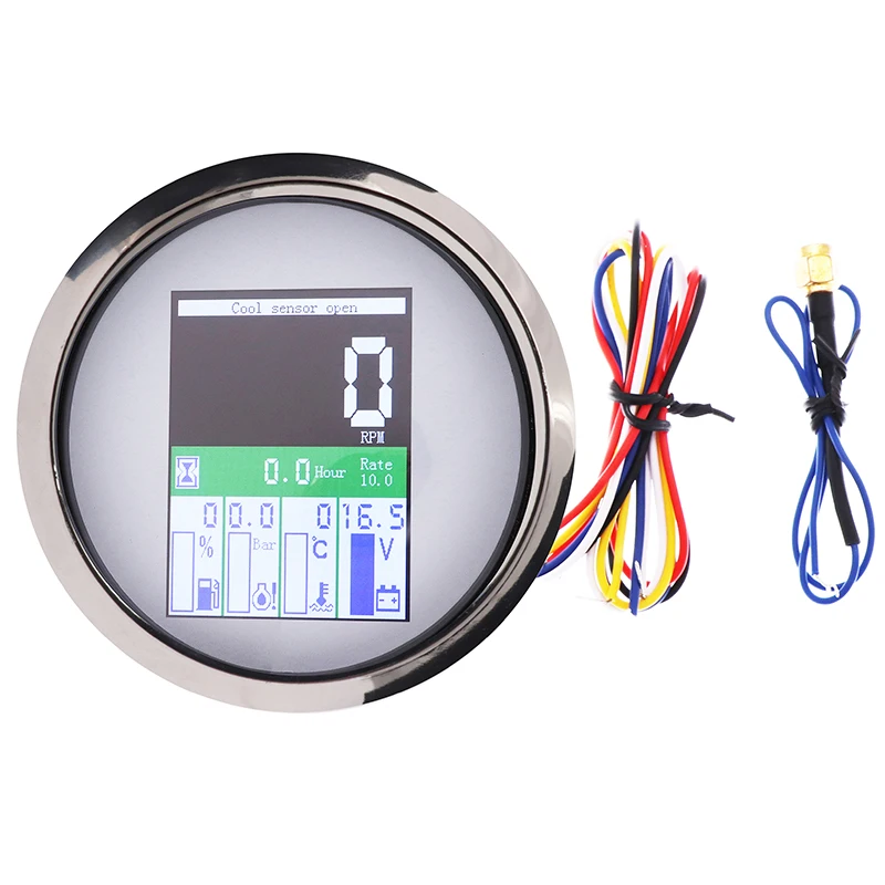 85MM Digital Tachometer 5 in 1 Multi-functional Tacho Meter With Fuel Level Water Temp Oil Pressure 0~10Bar Alarm For Car Boat