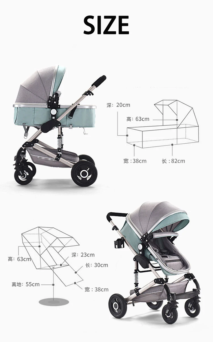 Детская коляска, высокий пейзаж, 3 в 1, детская коляска, высокий вид, четыре колеса, вращение на 360, шок-коляски, с автокреслом безопасности