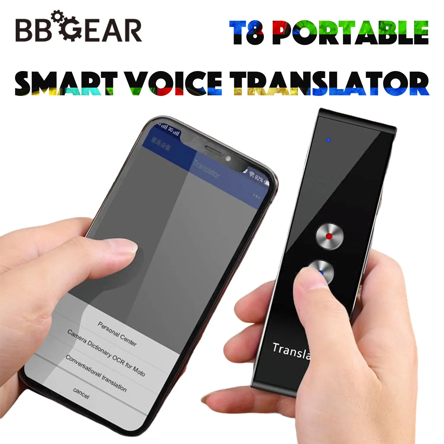 

BBGear Portable T8 Smart Voice Translator Multi Language AI Translator Real Time Instant 2 Way 40 Languages Support Dropshipping
