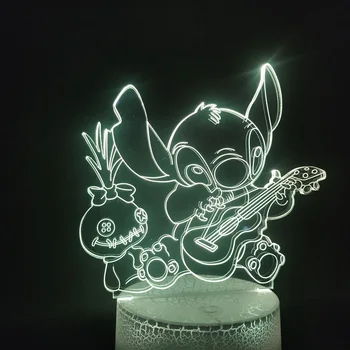 

3d Lamp Famous Cartoon Stitch Dog Plays The Guitar Color Changing with Remote for Living Room Decoration Led Night Light Lamp