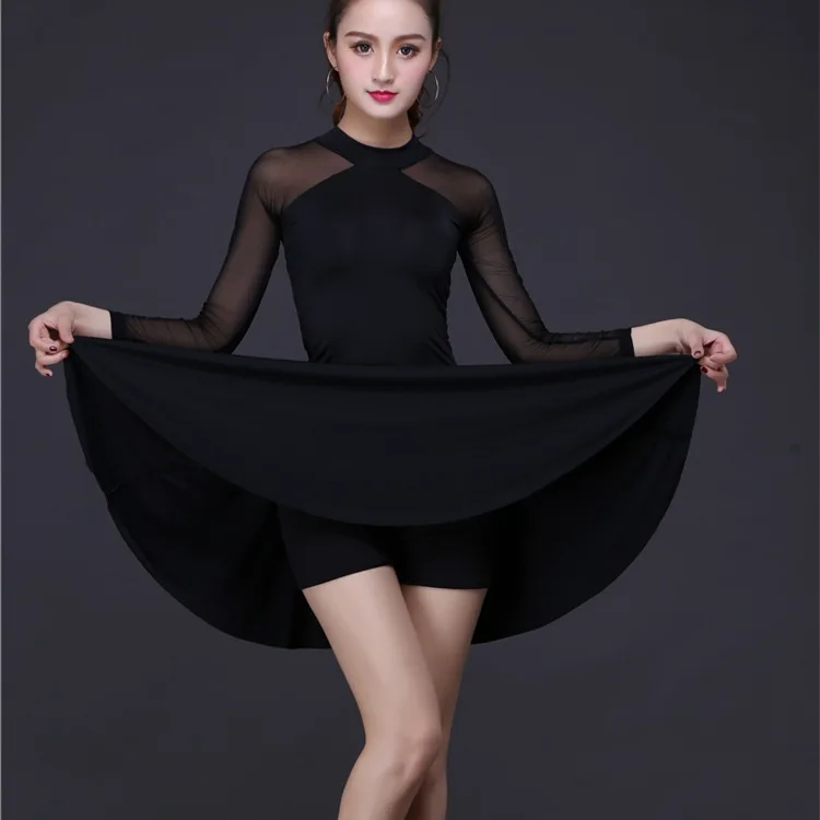 Женская юбка для латинских танцев, для взрослых, Фламенго, Самба, латинское бальное платье для танцев, костюм для выступлений, танцевальная юбка для девочек - Color: Black