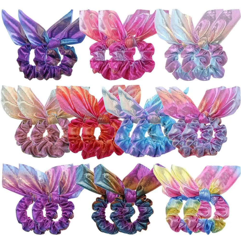 Hot- selling hot- gold rabbit ears small ribbon gradient laser simple European and American fashion small intestine circle 10