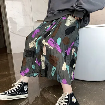 

Korea 2020 new summer fashion women clothing high waist printed A-line chiffon long halfbody skirt female Y079