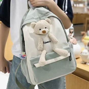 

EnoPella Kawaii Student Backpack For Girls Waterproof Nylon Rucksack Travel Bag Female Cute Bear Design College Schoolbag