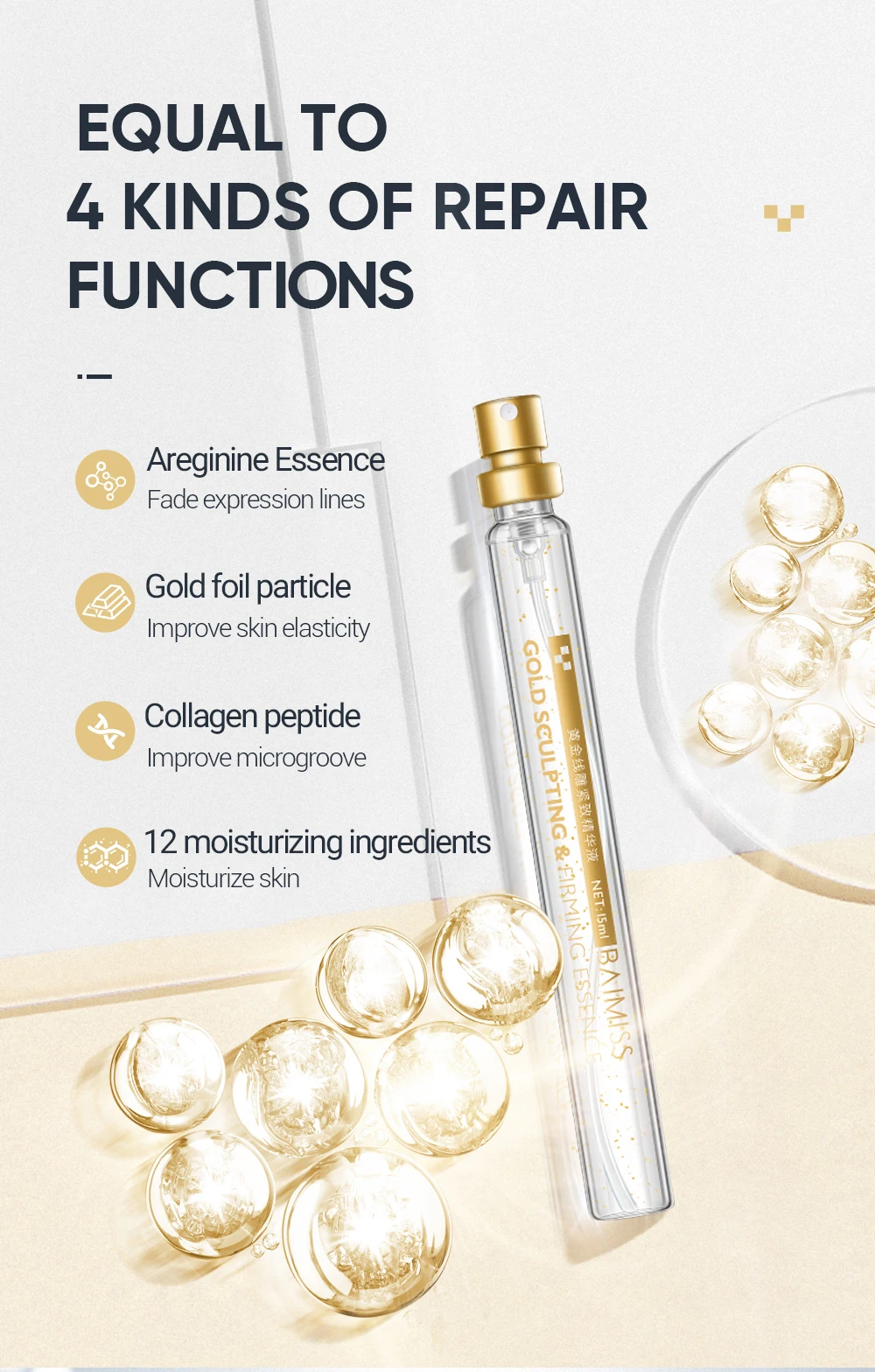 Baimiss Face Serum Golden Serum Facial Anti Wrinkle Anti Aging Reducing Fine Lines Moisturizing Essence Whitening Skin Care