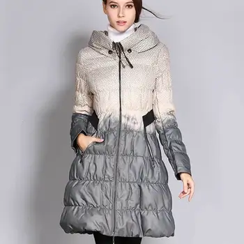 

2019 New Vintage Long Parka Women Down Jacket Print Contrast Color Cotton Padded Slim Elegant Parka chaqueta mujer Plus Size XXL