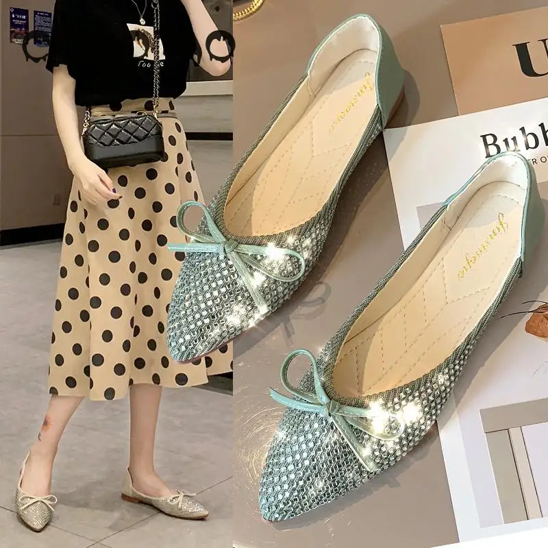 

Web Celebrity Pointed Mouth Shallow Bowknot Single Women Flat Shoes The New 2019 Summer Fairy Late Night Wind Soft Shoes28