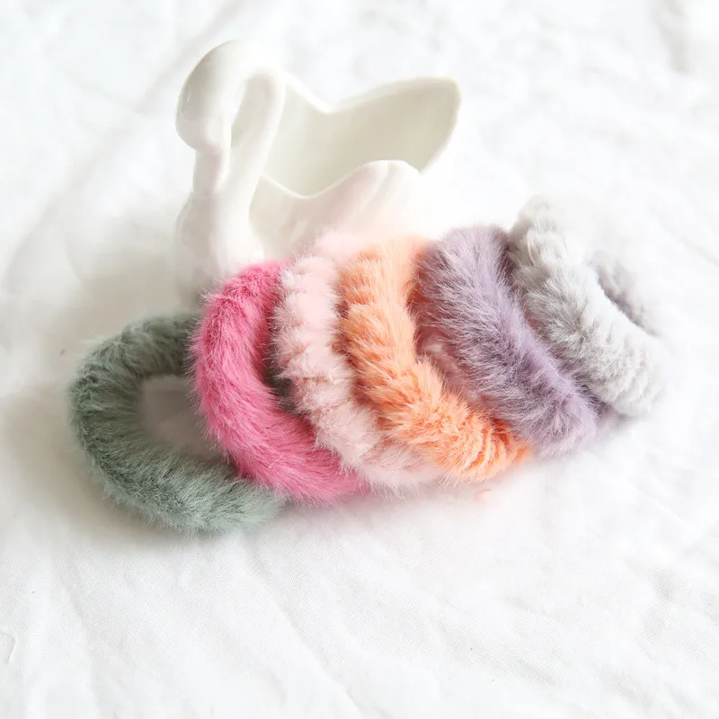 12pcs Fashion Cute Fur Pom Pom Hair Ties Cartoon Donut Elastic Hair Bands Princess Headwear Girls Hair Accessories