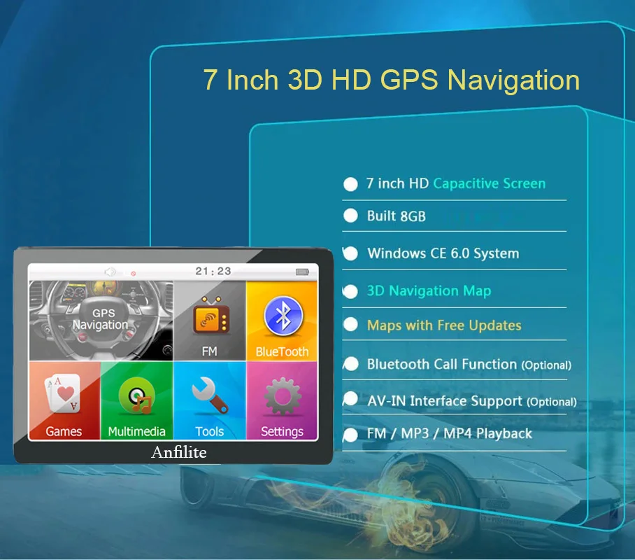 Anfilite 7 дюймов gps навигатор для грузовиков 256 м+ 8 Гб FM SAT NAV Navitel Россия Карта Европа Америка Азия Африка карты
