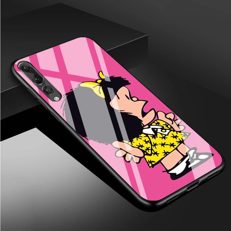 Hoạt Hình Mafalda Sơn Kính Cường Lực Điện Thoại Ốp Lưng Cho Huawei P20 P30 P40 P40 Lite Pro Psmart Giao Phối 20 30 Bao vỏ huawei silicone case Cases For Huawei