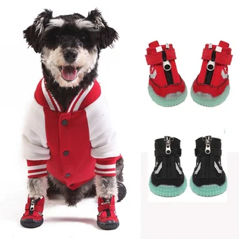 

4 Pcs/Sets Luminous Pet Dogs Autumn Winter Reflective Boots Waterproof Warm Comfortable Shoes Dogs Paw Protector