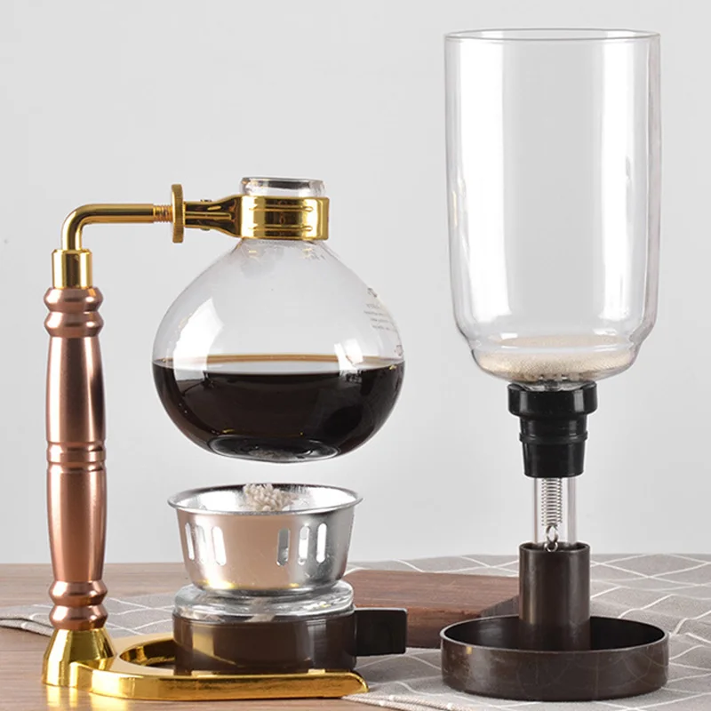 Beste Hot!! Japanse Stijl Sifon Koffiezetapparaat Thee Sifon Pot Vacuüm Koffiezetapparaat Glas Type Koffiezetapparaat Filter 3 Cups Gold