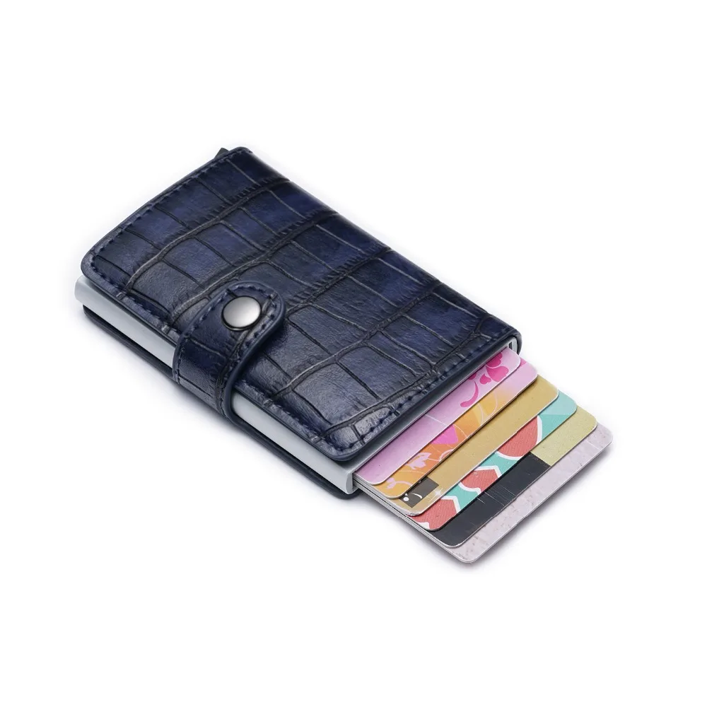 Модный чехол для визиток из искусственной кожи, черный бизнес-держатель для карт, RFID, для мужчин и женщин, алюминиевая Кредитная сумка, кошелек для ID, паспорта, карт