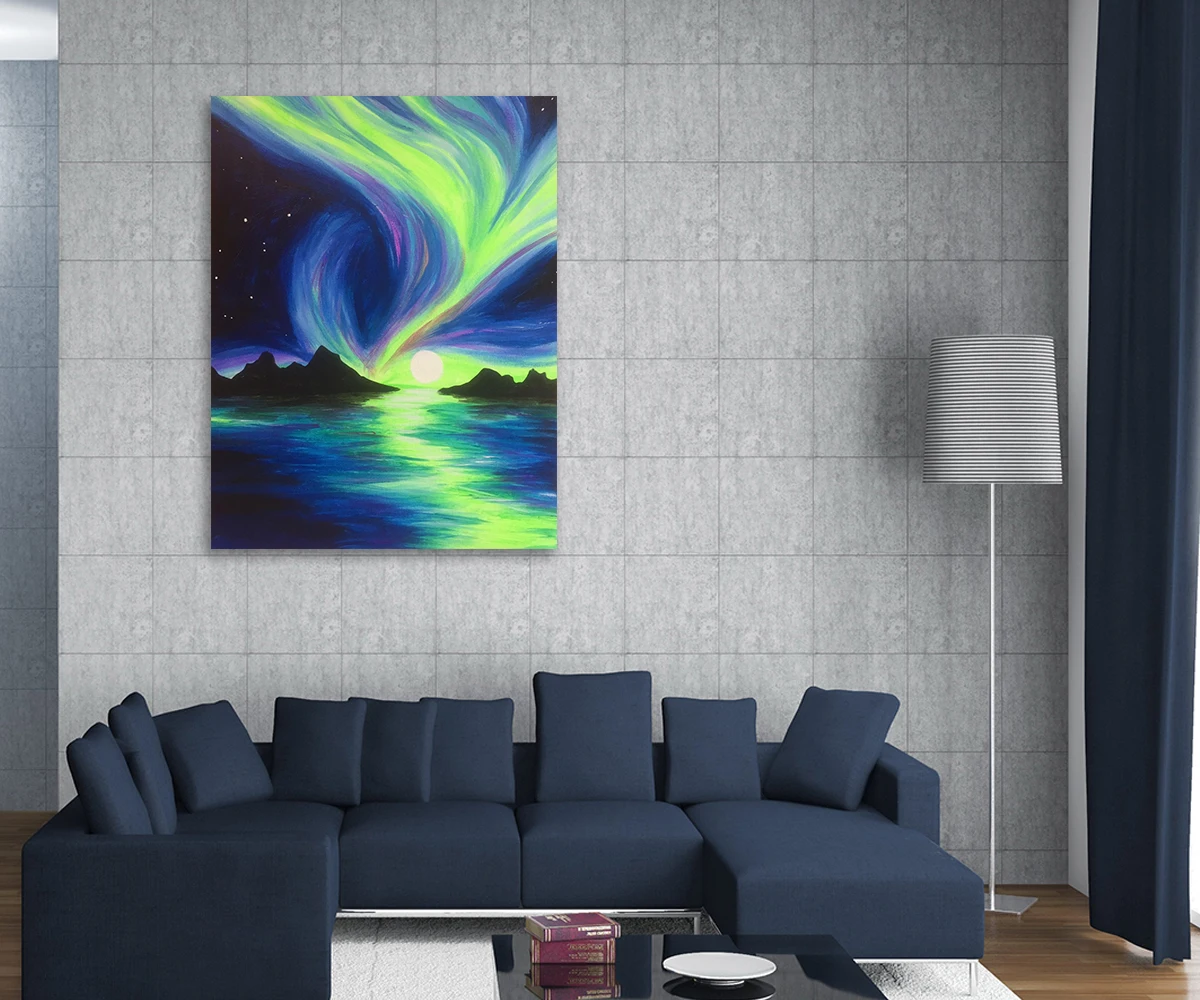 

Gorgeous Aurora Painting Framed LED Induction Light Painting Wall Pictures for Living Room Canvas Wall Art Pictures