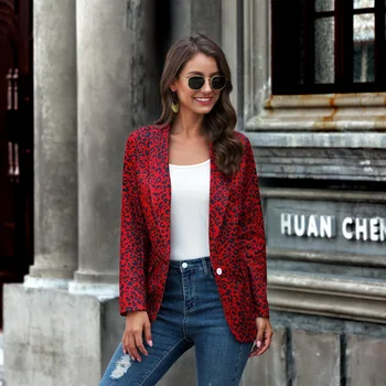 

Fashion Leopard Print Turn-down Collar Single Button Blazer Coats 2020 New Autumn Winter Casual Slim Long Sleeve Outwear Female