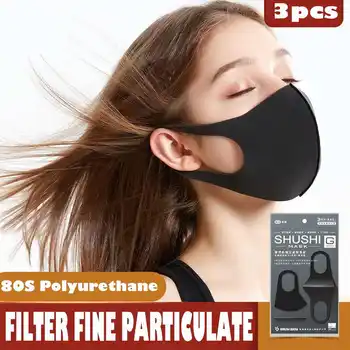 

3PCS Elastic PM2.5 Black Mouth Mask Anti Dust Mask Filter Washable Anti Fog Face Mask