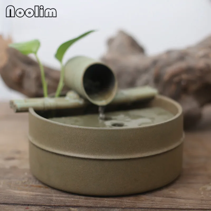 Simple Ceramic Bamboo Style Water Fountain Crafts Office Desktop Waterscape Indoor Feng Shui Ornaments Home Decor Wedding Gifts