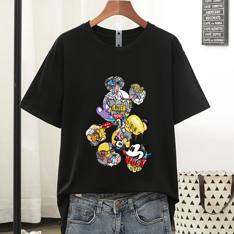 Disney Colorful Mickey Mouse T Shirt Women 2021 Summer Tshirt Graphic Tee Cool Women T-shirt Female Tee Shirt 90s Aesthetic Tops