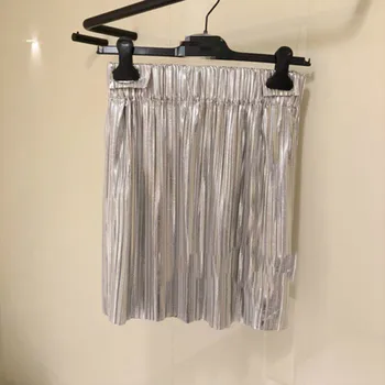 

Autumn / Winter Long Silver Metal Shiny Pleated Sequins Mini Girls midi Skirts