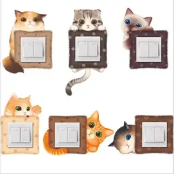 6 шт. милый котенок для выключателя наклееки для разеток 3D кошки креативные декоративные ПВХ наклейки на стену домашняя отделка спальни