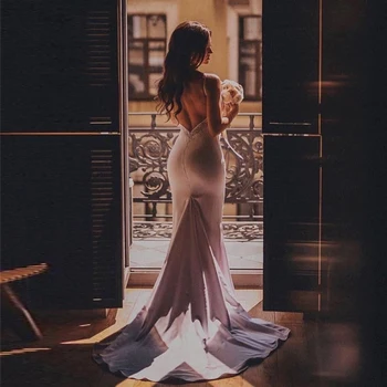 

Spring Spaphetti Straps Backless Garden Beach Mermaid Wedding Dress Bridal Gown