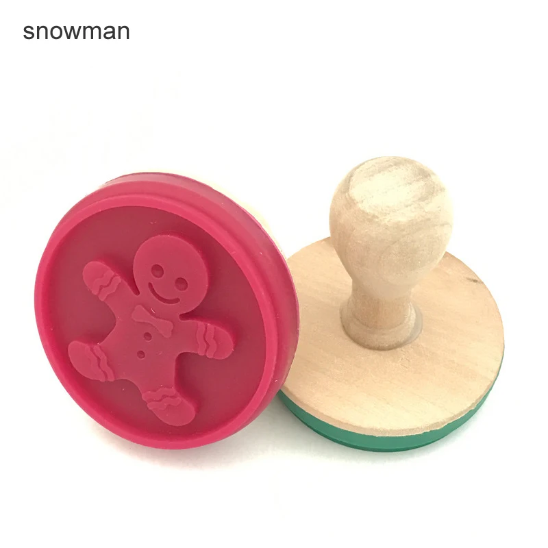 snowman Резак для печенья, пресс-формы для печенья, инструменты для выпечки, деревянная ручка, силикон, штамп для печенья, сделай сам, кондитерский торт, кухонный обеденный бар - Цвет: snowman