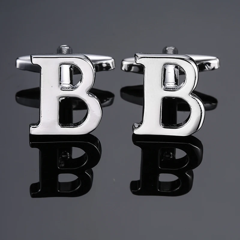 Men's Shirt Cufflinks A-Z 26 Letter Silvery Business For Gentlemen French Cuff Links Hand Engraving Jewelry crystal cufflinks