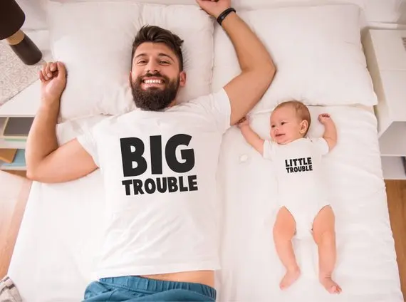

Parent-child T Shirts Big Trouble Little Trouble Funny Print Man's T Shirts
