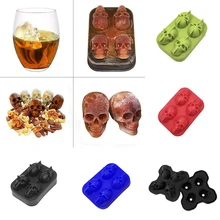 3D череп 4 лоток для льда силиконовая форма для Хэллоуина вечерние мягкие инновационные лед инструмент для кубиков