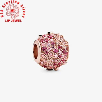 

2020 Spring Real Beads Pink Pave Daisy Flower Charms fit original pandora Bracelets Women DIY Jewelry