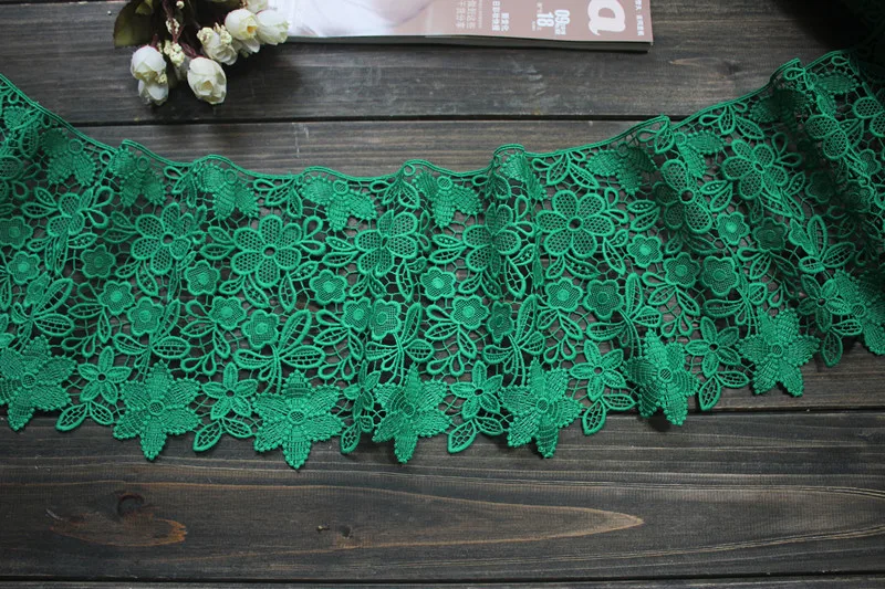 18 см Широкий изысканный зеленый цветы ткань, хлопок, с вышивкой Свадебная лента тюрбан Юбка занавес диван гипюр кайма с вышивкой Декор