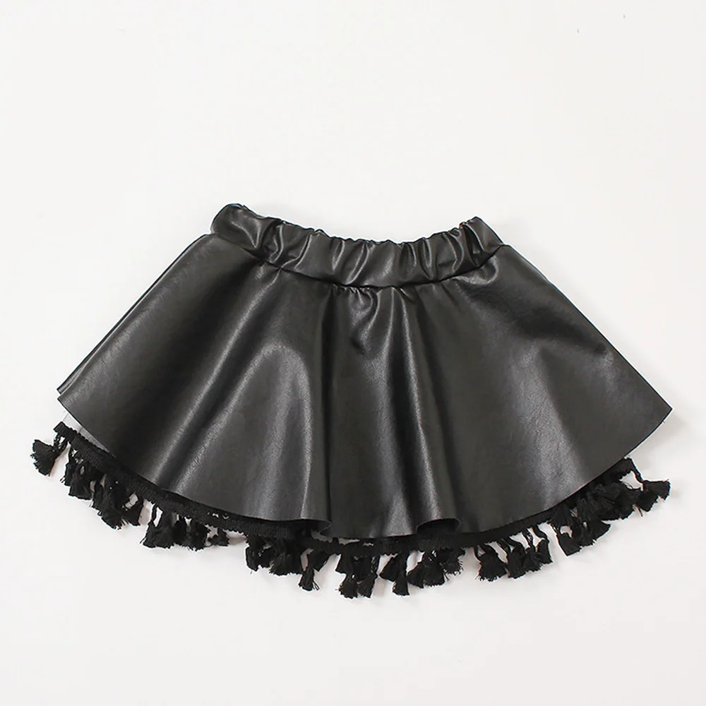 K06596Black Welaken/модные юбки для девочек; юбка из искусственной кожи; кружевная юбка с высокой талией; Детский костюм-пачка; осенняя одежда для детей; юбка-пачка для девочек - Цвет: K06596Black