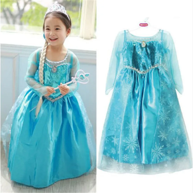 Kids Baby Girl Fancy Dress Frozen Anna Elsa Cosplay Costume Dresses Princess Queen Party Gown Tulle Dresses 4-8 Years