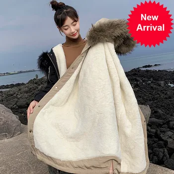 

down new winter jacket female han edition long over-the-knee loose show thin waist parker fur coat