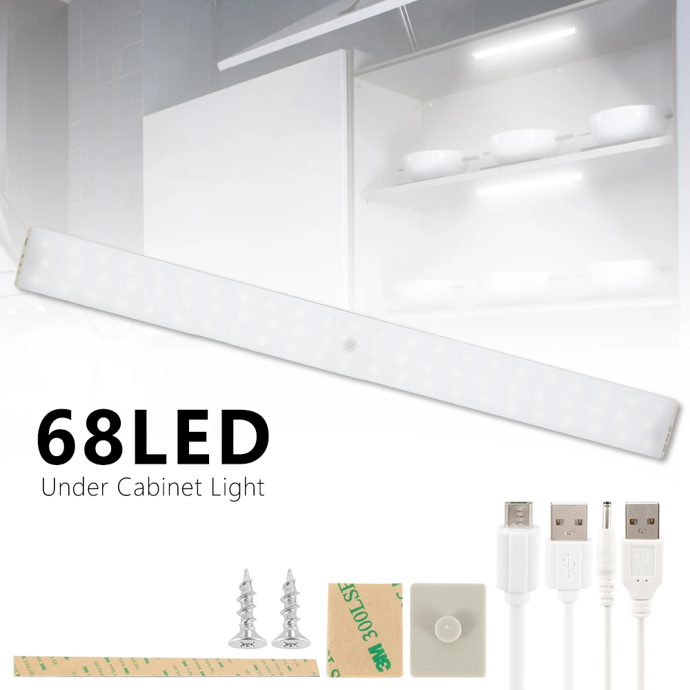 68 светодиодная подсветка под шкаф PIR датчик движения шкаф для ламп шкаф кровать лампа под шкаф ночной Светильник для шкафа лестницы кухни