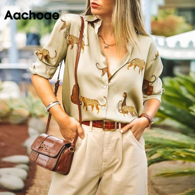 Aachoae Women Blouses Long Sleeve Turn-down Collar Casual Tops Leopard Print OL Style Office Shirt Ladies Loose Blouses Blusas Aachoae Women Blouses Long Sleeve Turn-down Collar Casual Tops Leopard Print OL Style Office Shirt Ladies Loose Blouses Blusas