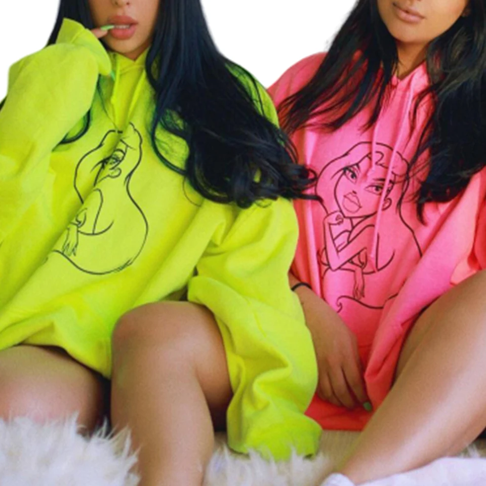 

Fluorescent Pullover Sweatshirt Neon Green Hoodie Poleron Mujer 2019 Tunic Harajuku Kangaroo Pocket Hoodie Stick Figure Print