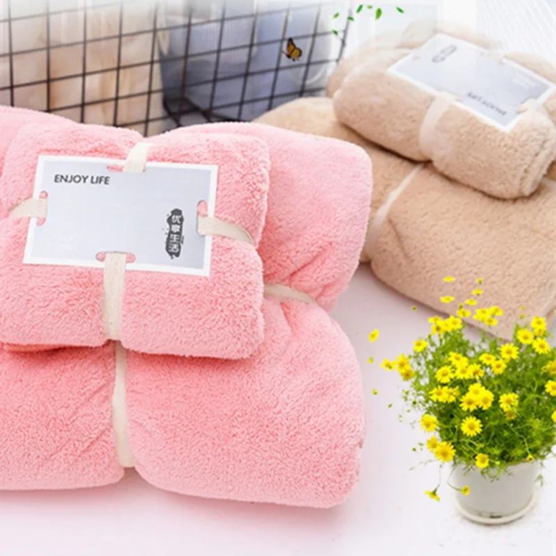 

Coral Velvet Large Towel Super Soft Absorbent Microfiber Gift Household Towel Bath Towel Pink